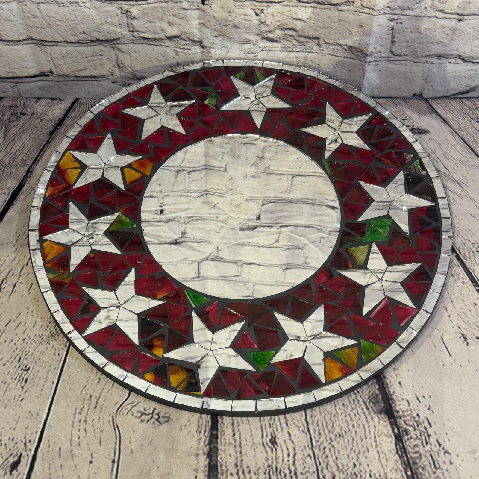 Red Star Black Mosaic Tile Wall Mirror 40cm x 40cm 16 Inches Handmade2