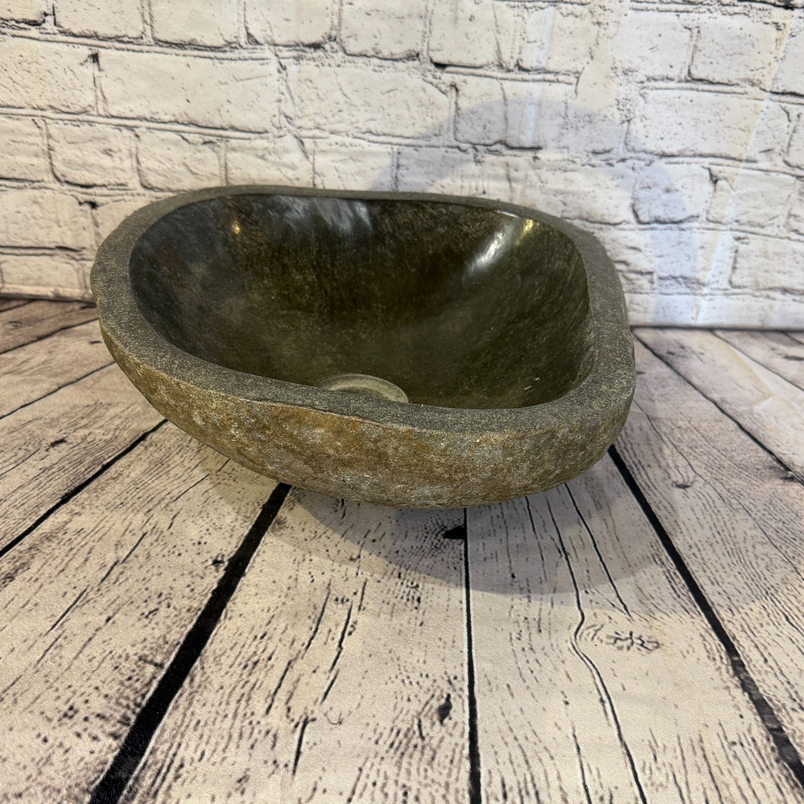 32cm x 32cm Wash Basin Bathroom Counter Top Washing River Stone Bowl Sink No 131