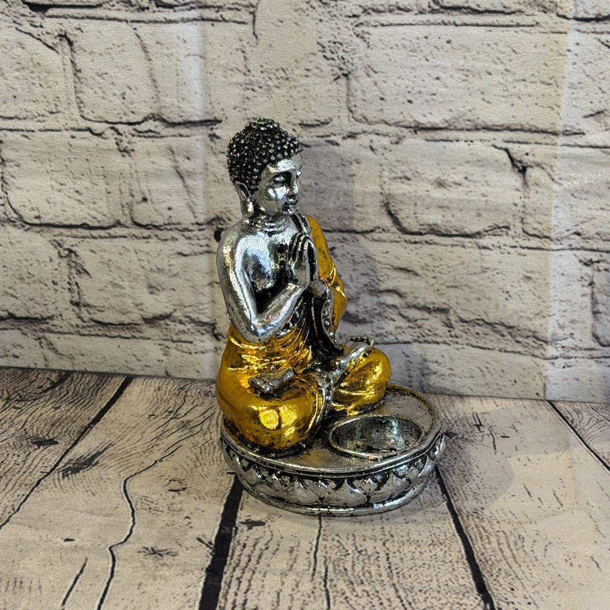 Gold & Silver 20cm x 10cm Thai Buddha Tea Light Holder Statue Resin Hindu2