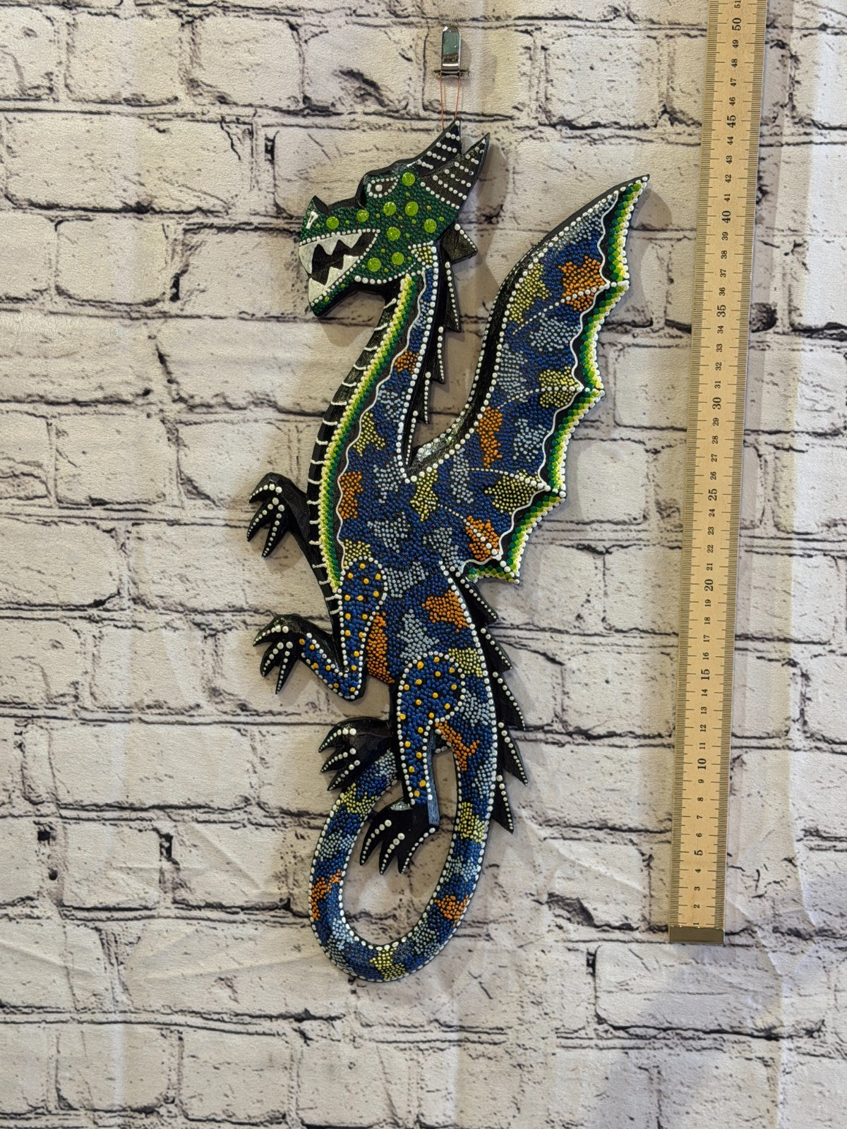 45cm Dragon Carved Wooden Dot Painted Ethnic Tribal Tiki Wall Art No 64