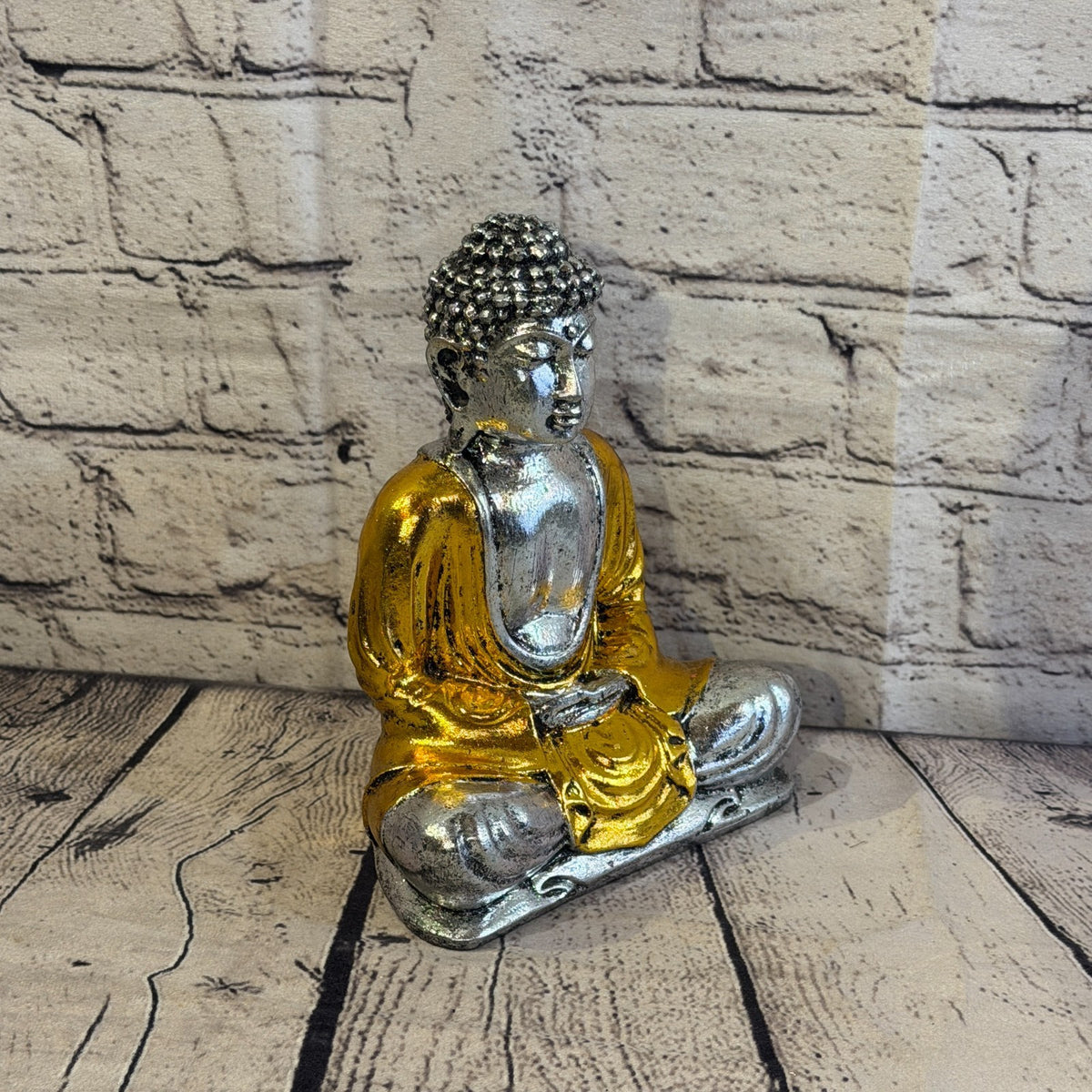 Gold & Silver 20cm x 15cm Large Thai Buddha Sitting Statue Resin Hindu2