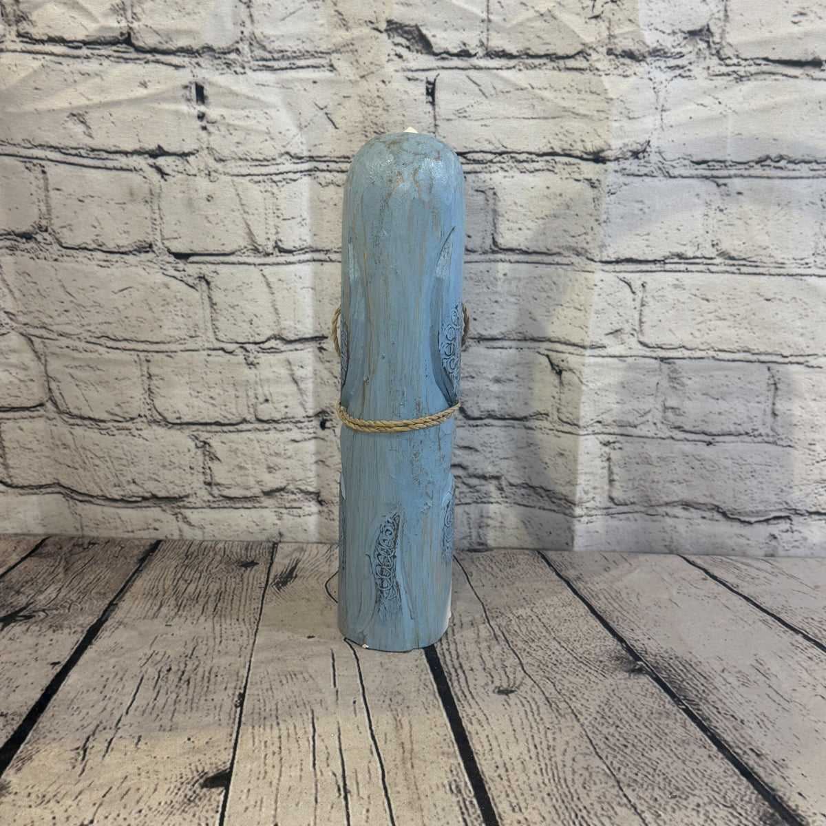30cm Light Blue Wooden Shabby Dog Statue Ornament Fair Trade Handcarved4