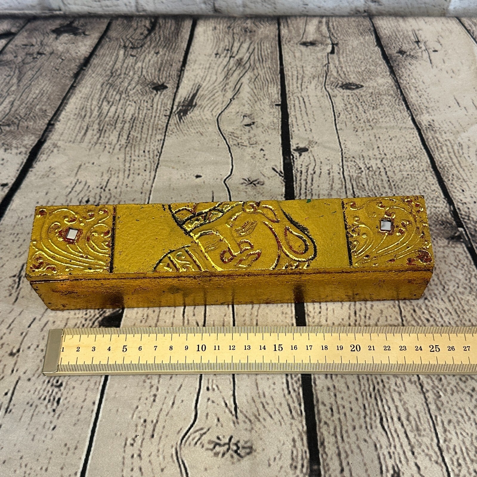 Bright Gold Thai Plain Buddha Head 25cm x 5cm x 5cm Wooden Box Trinket Handmade4