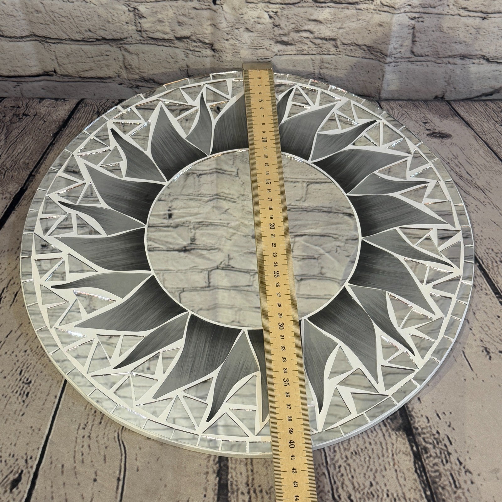 Grey Sun Flame Mosaic Tile Wall Mirror 40cm x 40cm 16 Inches Handmade4