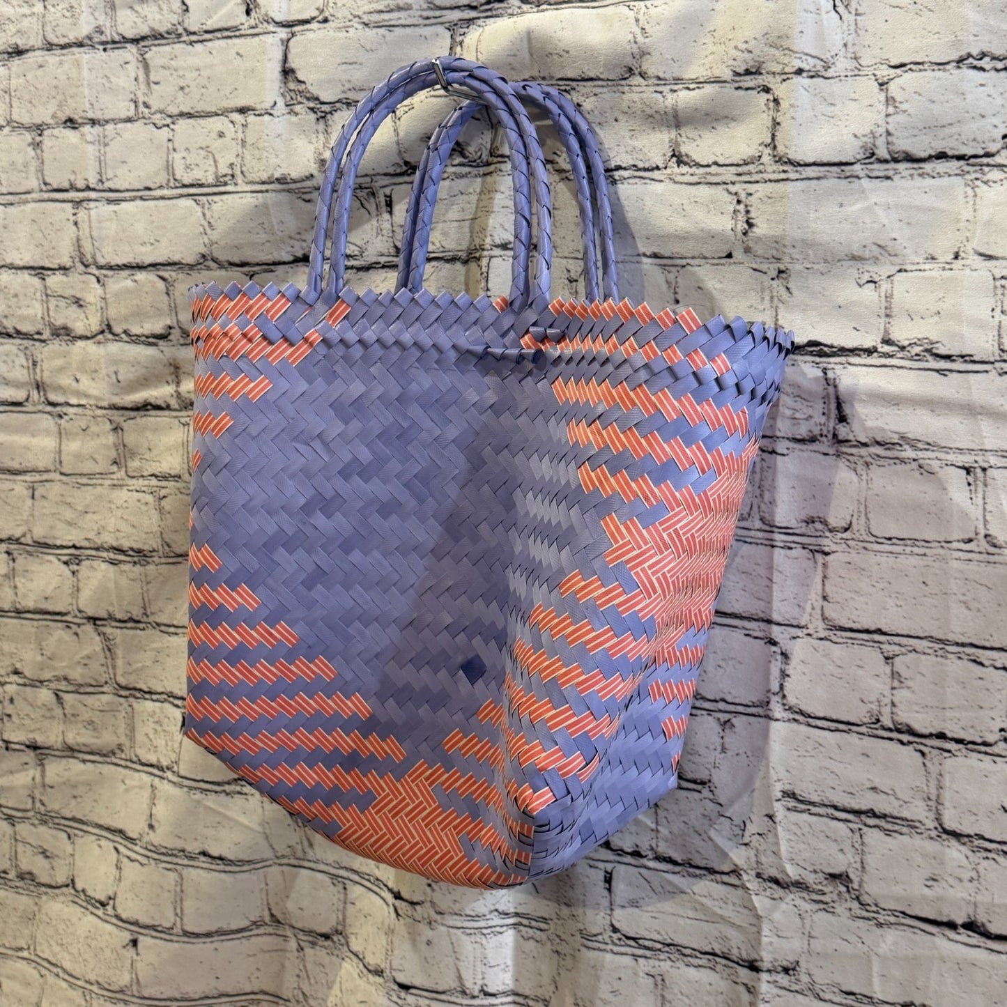 Pink Purple 40cm Handwoven Tote Bag Recycled Plastic Eco-Friendly Market Beach1