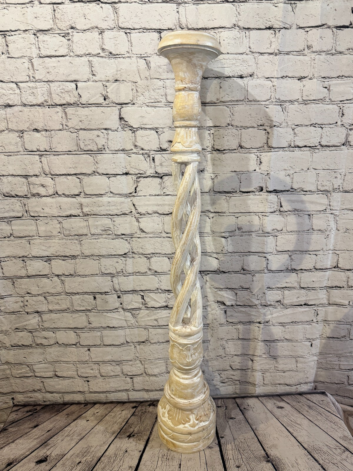 100cm x 18cm White Twist Wooden Vintage Style Candle Stand Shabby Pillar Holders1