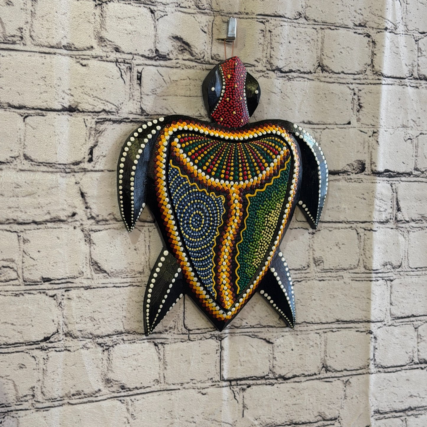 25cm Turtle Carved Wooden Dot Painted Ethnic Tribal Tiki Wall Art No 3 New0