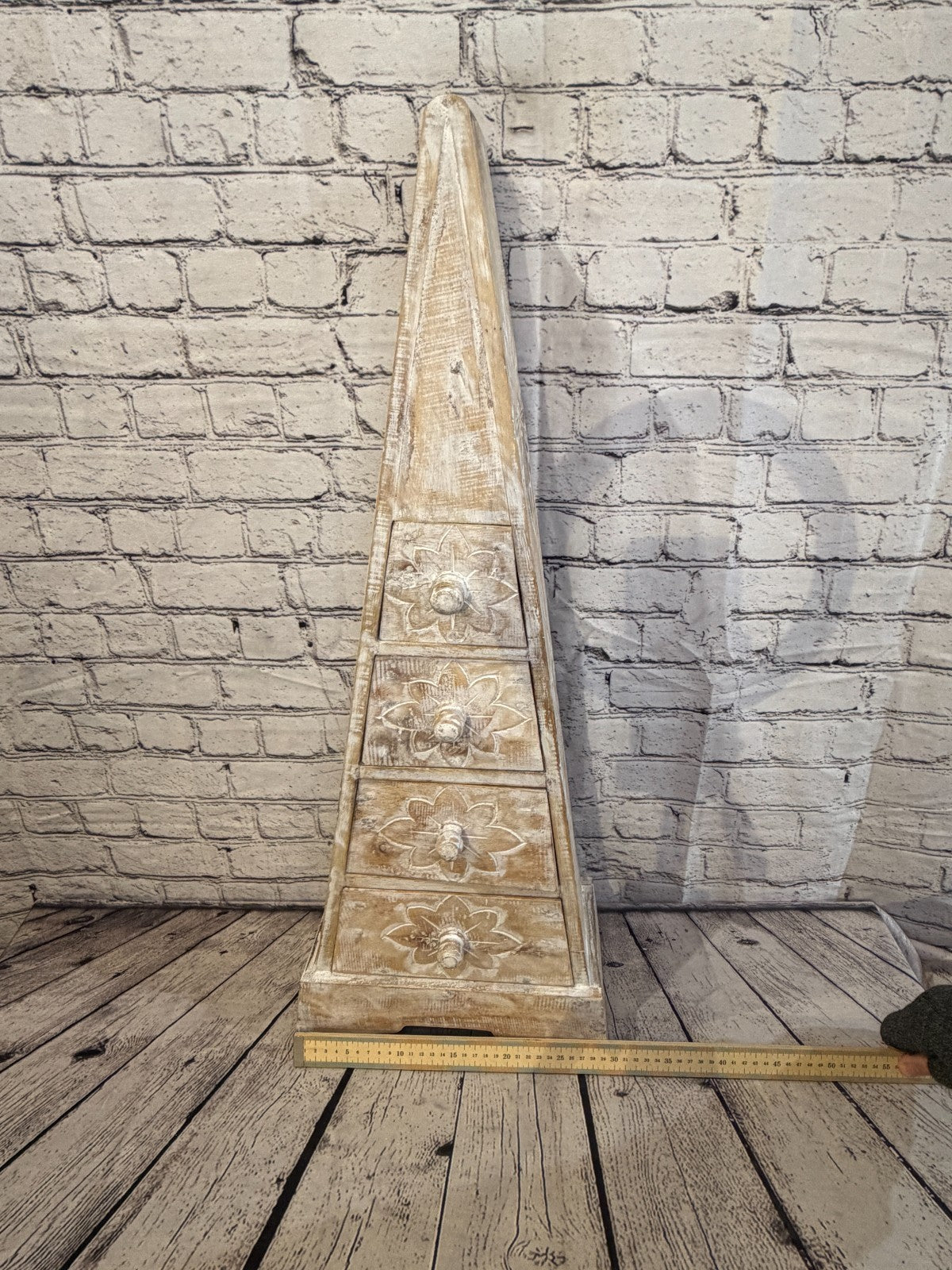80cm x 30cm White 3 Draw Pyramid Wooden Side Cabinet Living Storage Furniture6