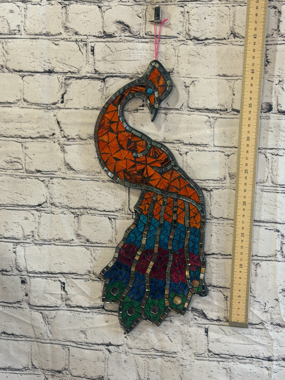 Rainbow Orange Peacock Mosaic Tile Wall Mirror 45cm x 20cm Handmade New4
