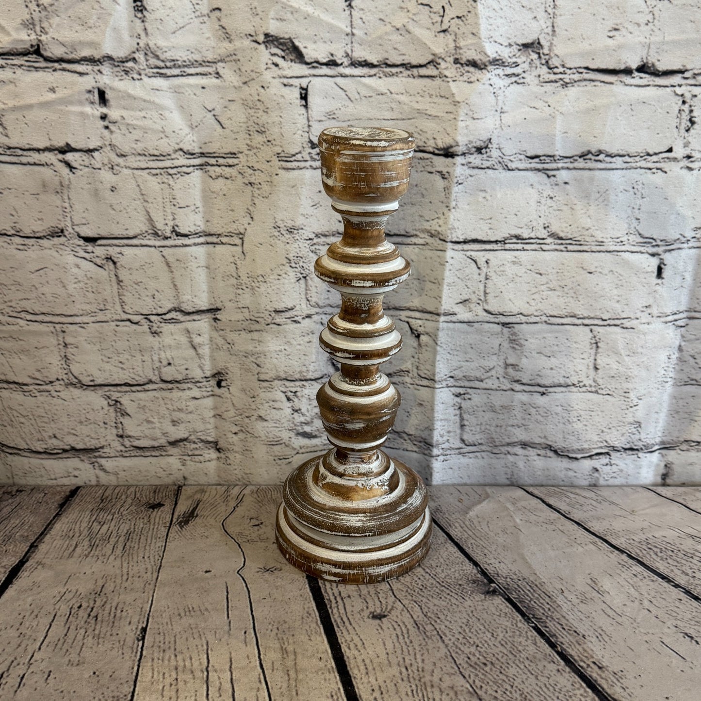 30cm x 10cm Brown Regal Wooden Vintage Style Candle Stand Shabby Pillar Holders1