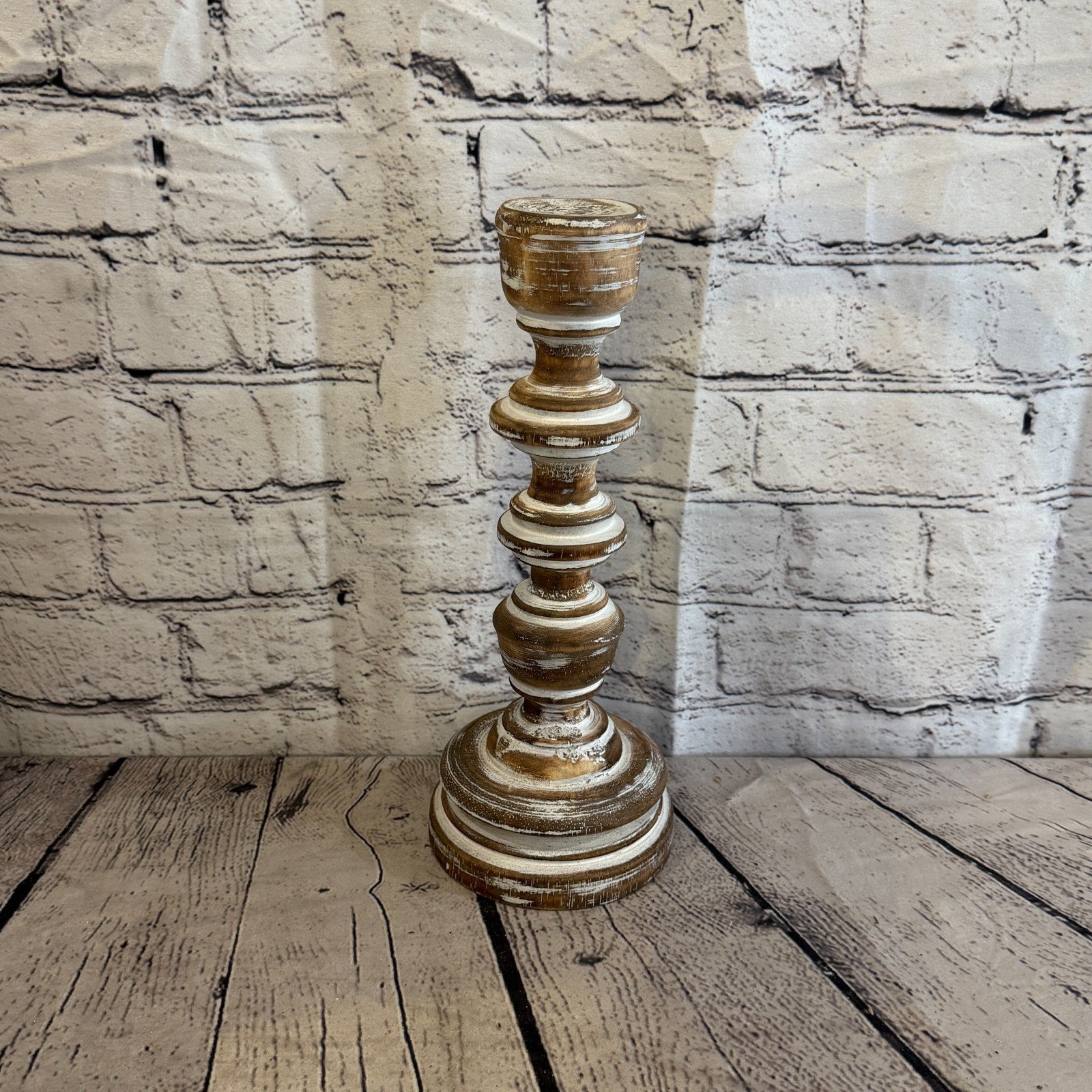 30cm x 10cm Brown Regal Wooden Vintage Style Candle Stand Shabby Pillar Holders1
