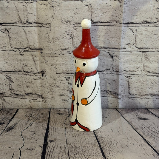25cm x 8cm Red Pointy Hat Snowman Handcrafted Wood Xmas Christmas Ornament0