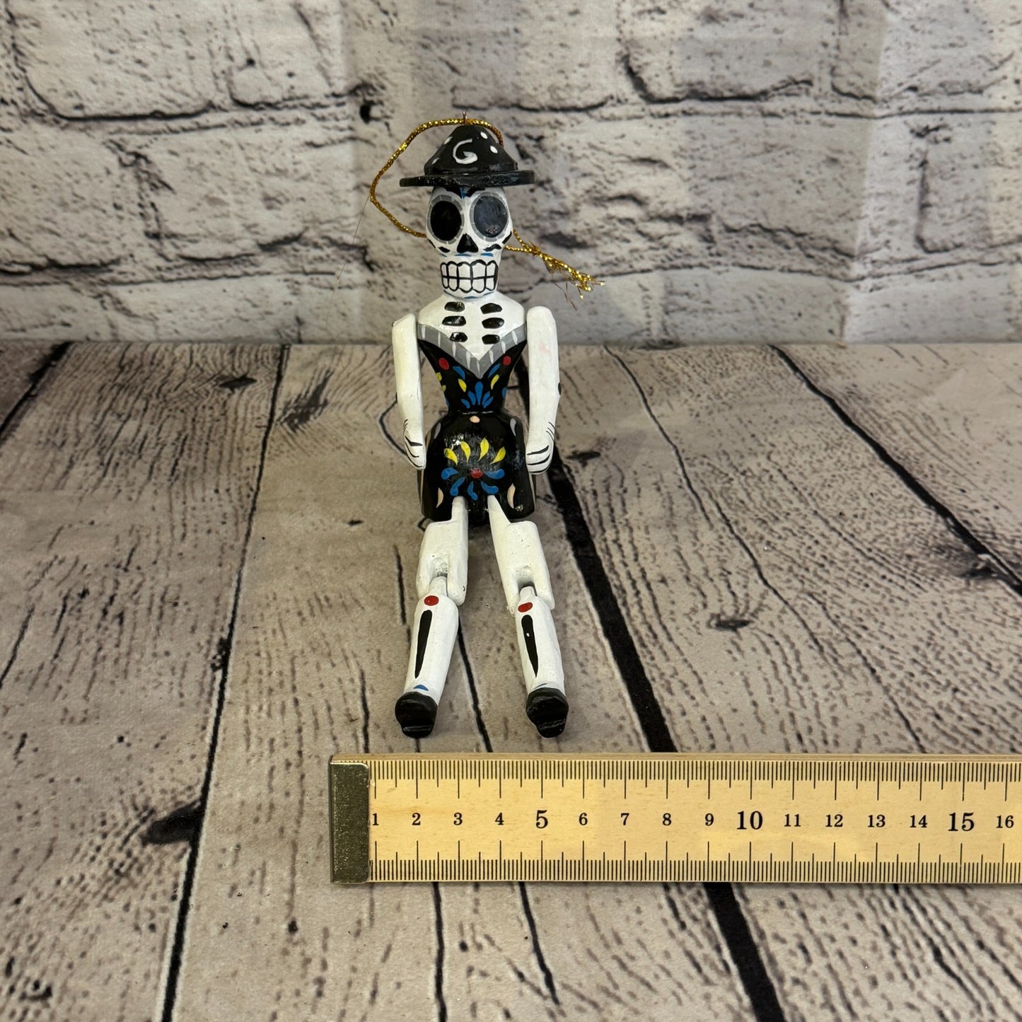 10cm Black Day Of The Dead Lady Sitting Animal, Wooden Shelf Ornament Fairtrade6