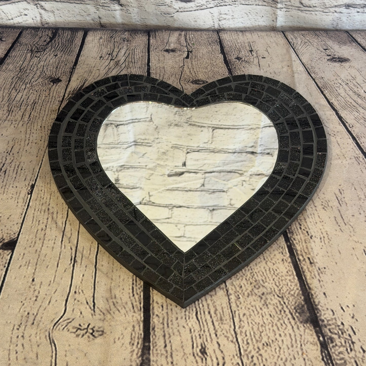 Black Heart Shape Mosaic Tile Wall Mirror 28cm x 25cm 10 Inches Handmade New3