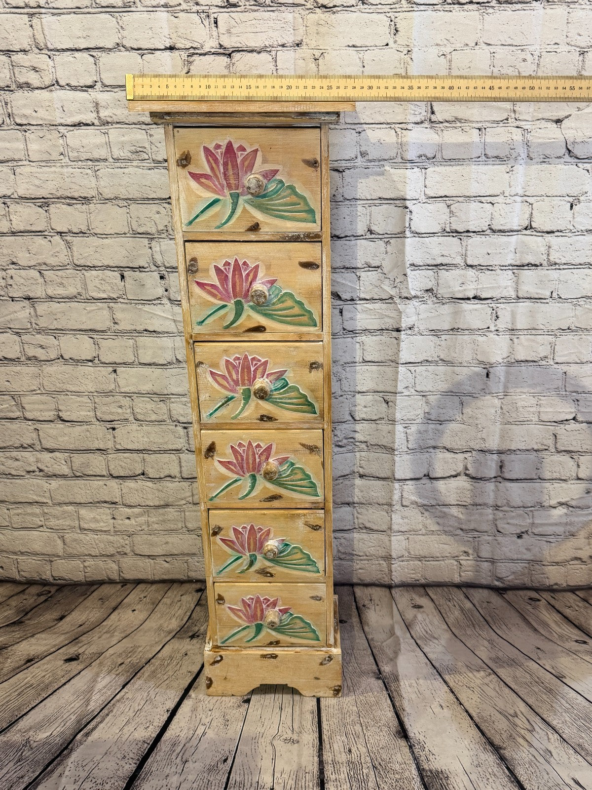 100cm x 25cm Flower 6 Draw Pillar Wooden Side Cabinet Living Storage Furniture7