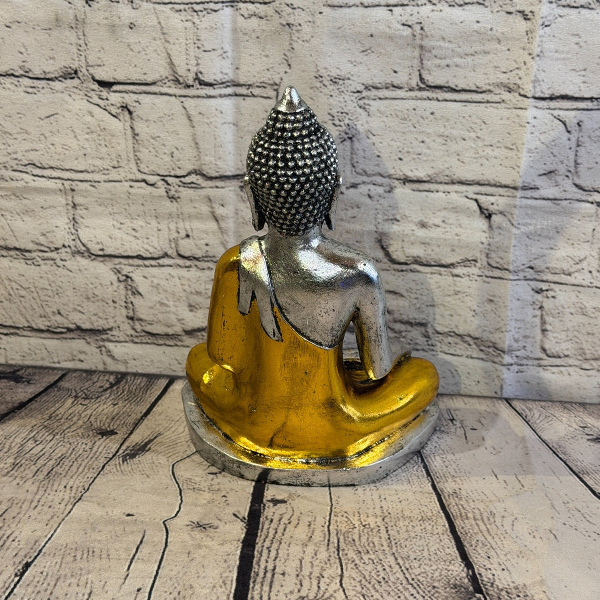 Gold & Silver 25cm x 15cm Large Thai Buddha Sitting Statue Resin Hindu4