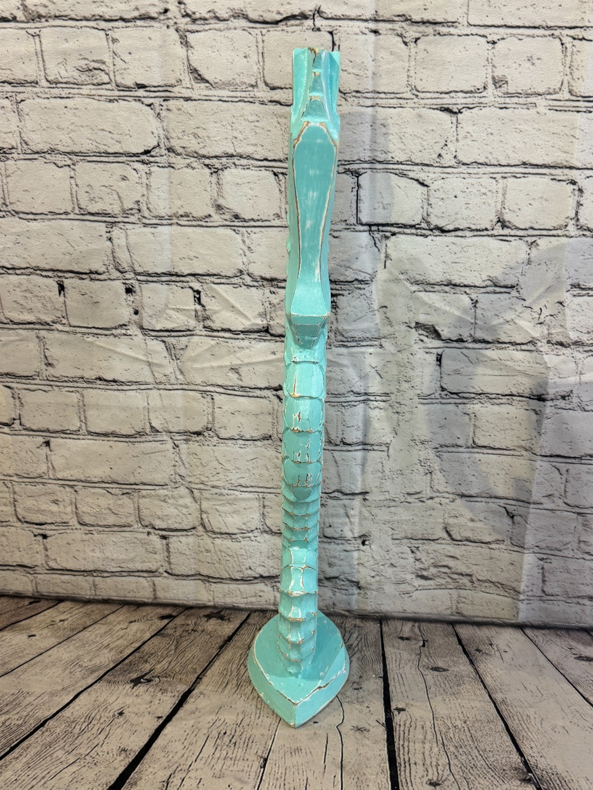 60cm Green Teal Wooden Shabby Seahorse Statue Ornament Fair Trade Handcarved1