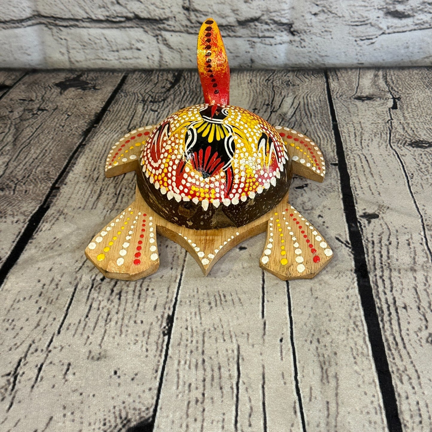 Red Painted Half Coconut Shell Wood Turtle Bobble Head Moving Tortoise Handmade5