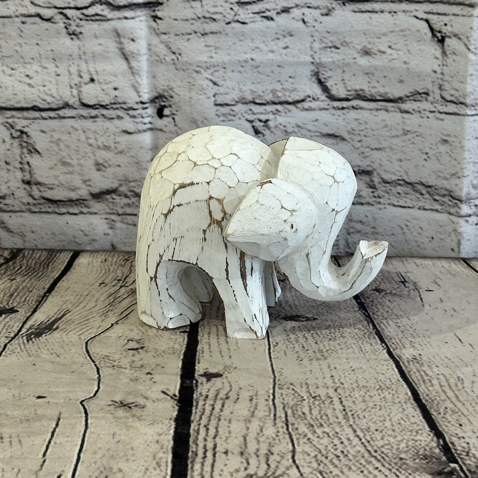 White Wooden Elephant With Shabby Pattern 10cm x 10cm Handmade and Fairtrade3