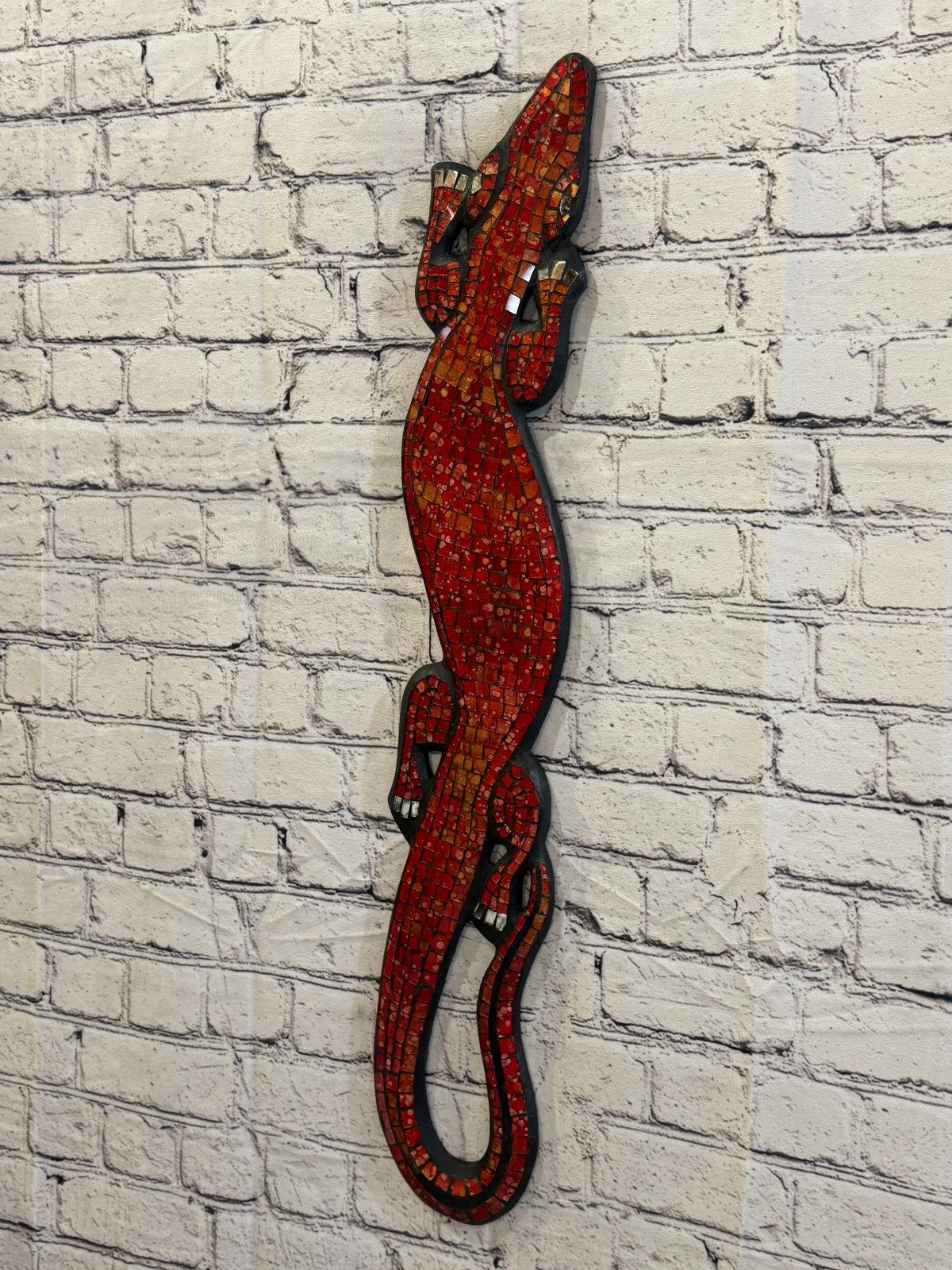 80cm Gecko Red Mosaic Wall Hanging Wooden Ornaments Wood Carving1