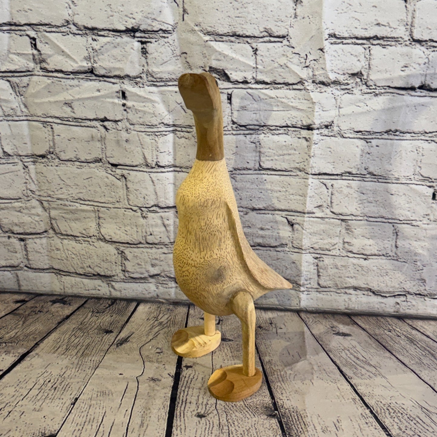 Looking Left 40cm Tall Wooden Smooth Duckling Baby Duck Bamboo Root Fairtrade2