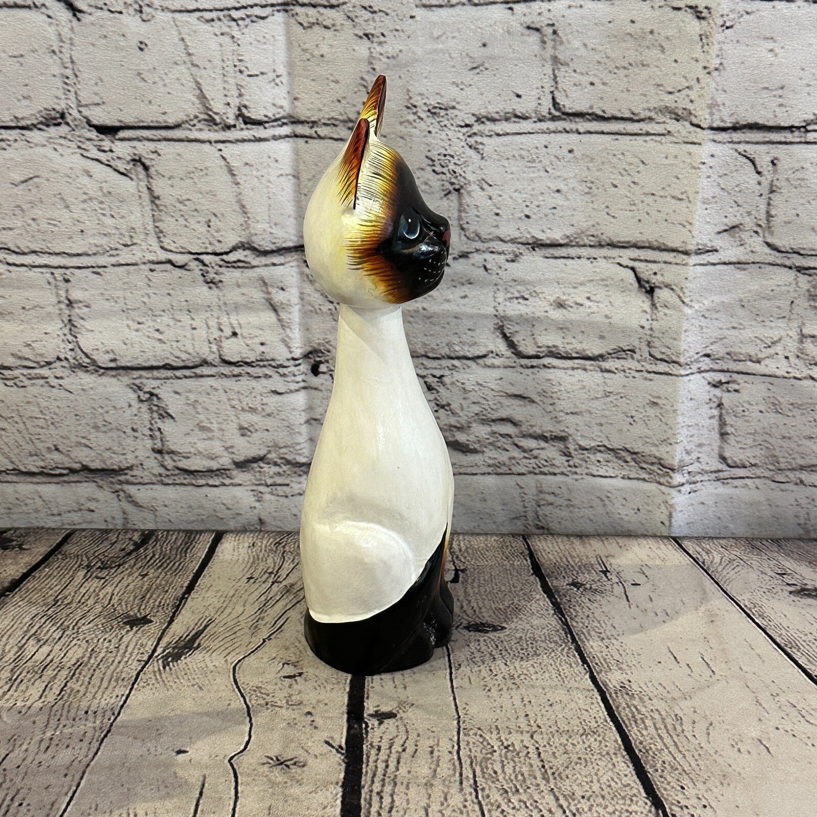 25cm x 7cm Siamese Sitting Bobble Style Painted Wooden Hand Carved Cat Wooden3