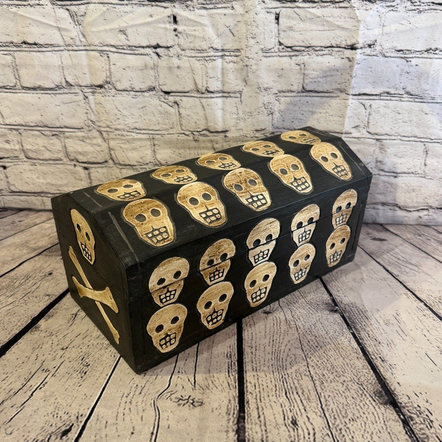 32cm x 18cm x 16cm Wood Gothic Pentagram Skull Coffin Jewellery Trinket Box2
