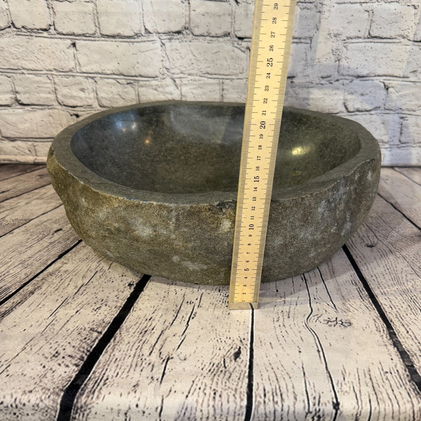 40cm x 32cm Wash Basin Bathroom Counter Top Washing River Stone Bowl Sink No 165