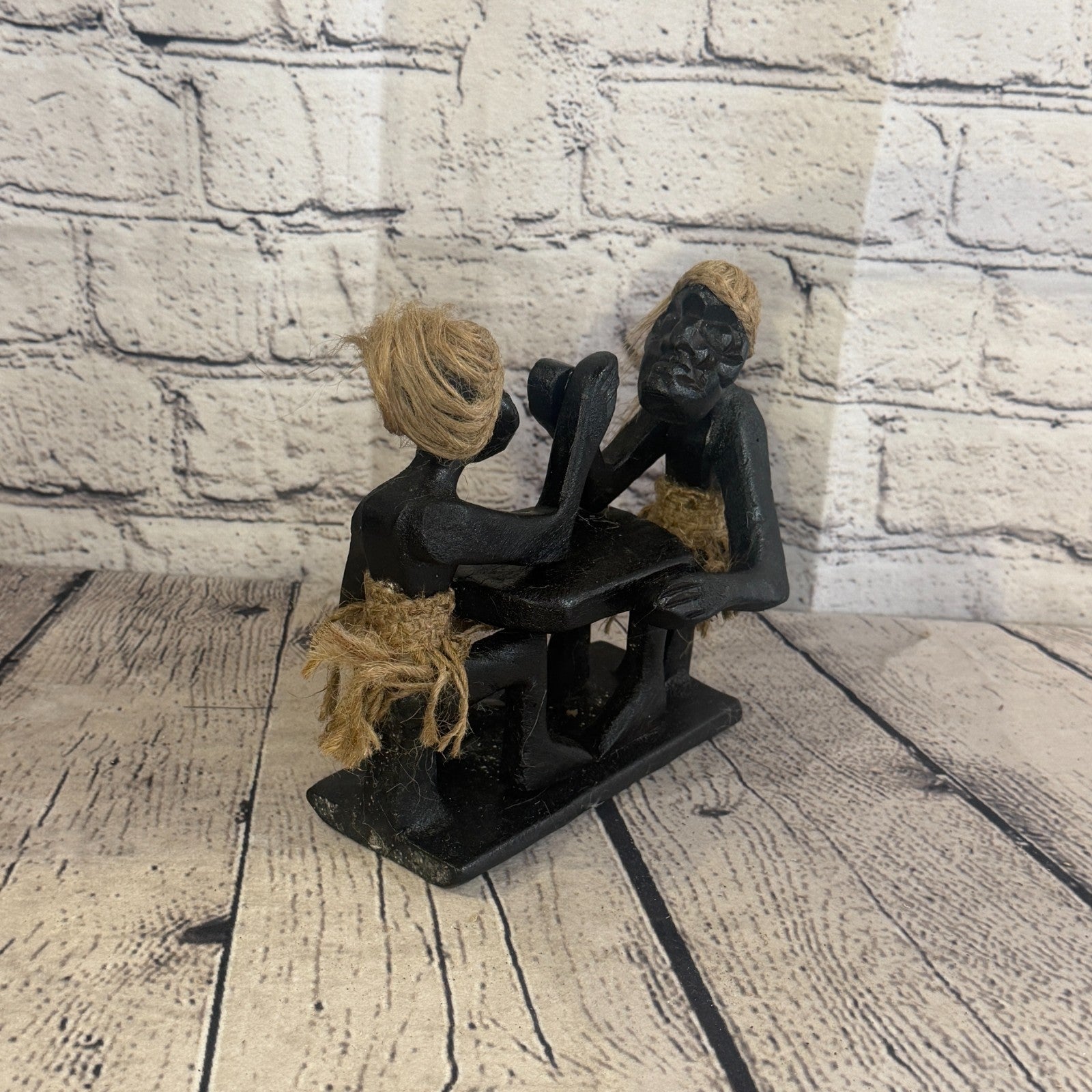 15cm Arm Wrestling African Tribal Warrior Man Figure Statue Wood Hand Carved2