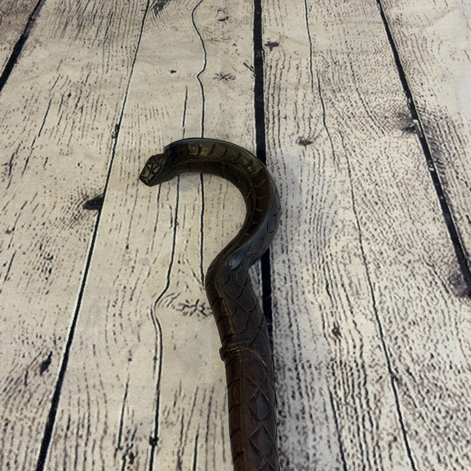 King Cobra Head 90cm Tribal African Walking Stick Cane Hand Carved Dark Wood6