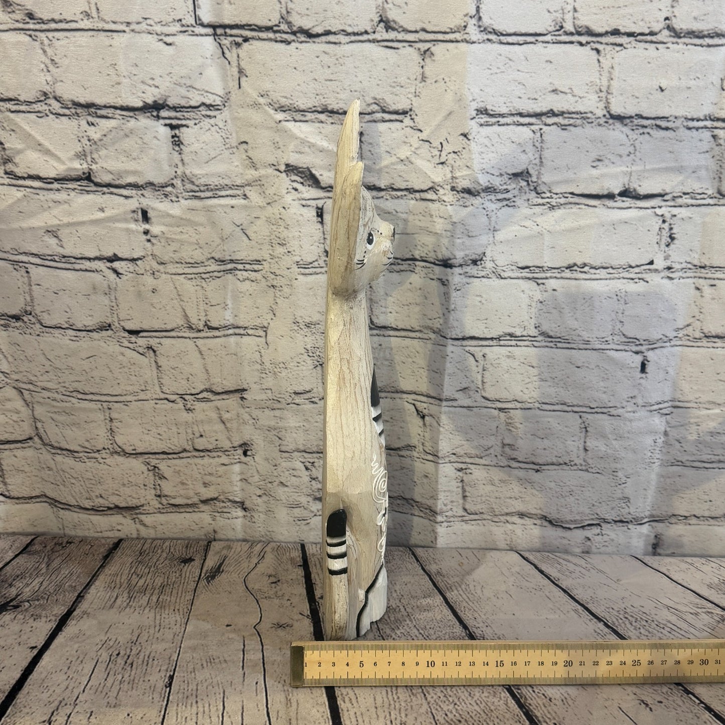 40cm White Flower Wooden Shabby Cat Statue Ornament Fair Trade Handcarved7