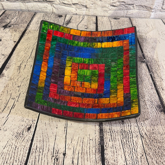 25cm Rainbow Swirl Square Mosaic Handmade Ceramic Glass Tile Bowl Fruit0
