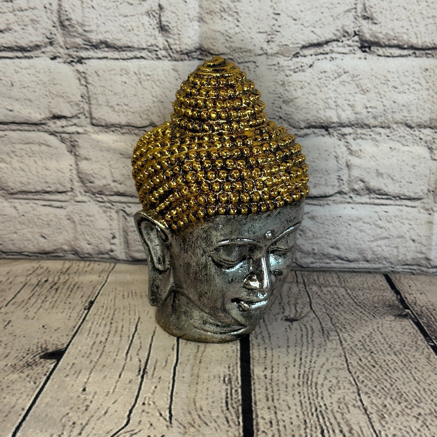 Silver Gold 15cm Small Thai Buddha Head Statue Resin Hindu2