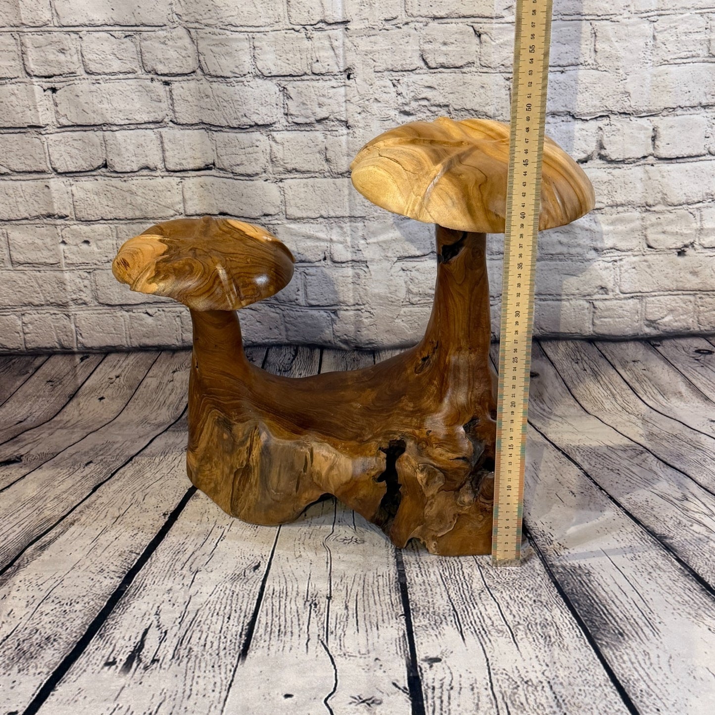 45cm x 40cm Double Wooden Mushroom Toadstool Sculpture Garden Teak Root Ornament5