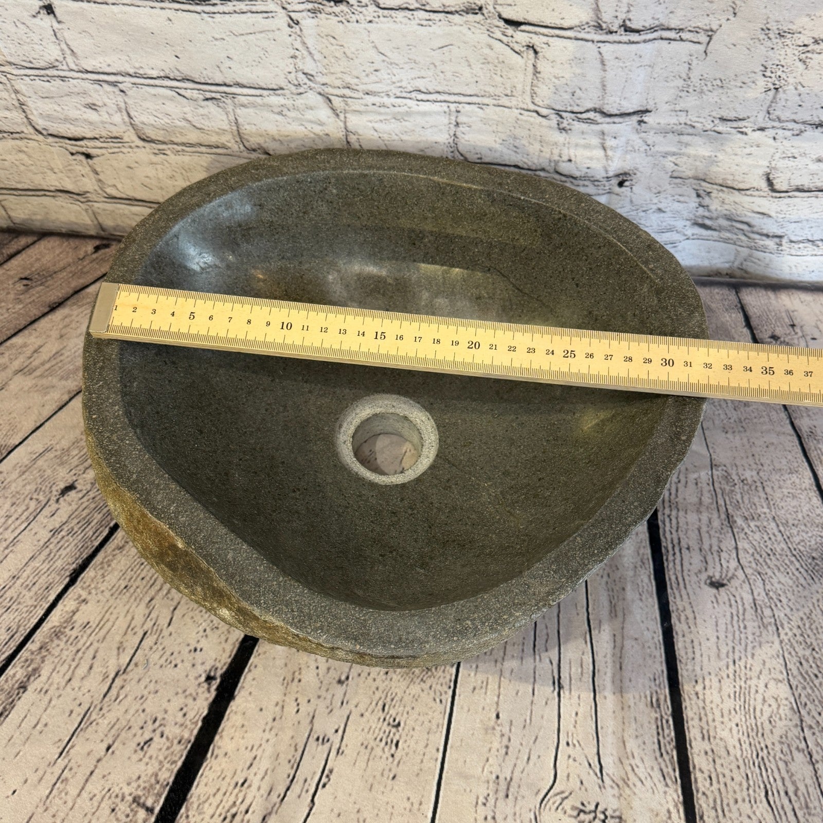 32cm x 31cm Wash Basin Bathroom Counter Top Washing River Stone Bowl Sink No 67