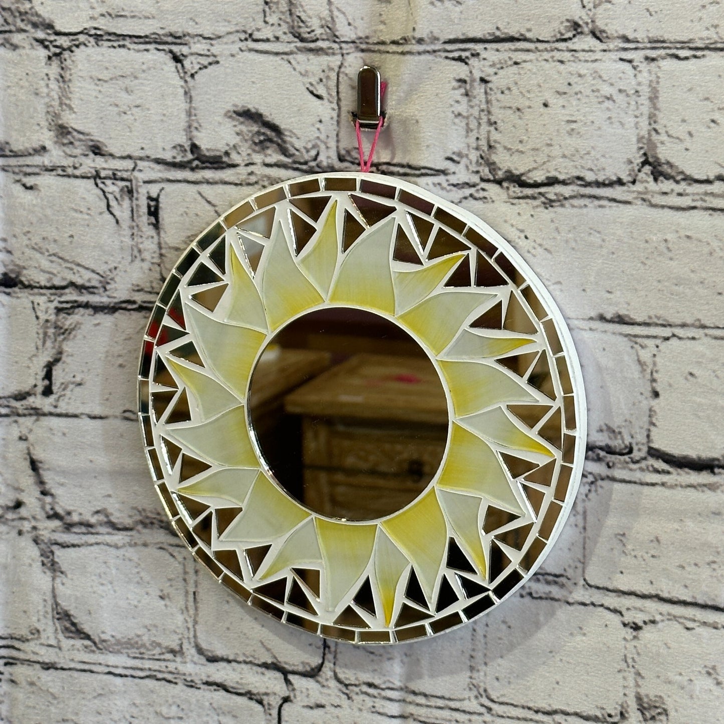 White Sun Flame Mosaic Tile Wall Mirror 20cm x 20cm 8 Inches Handmade1