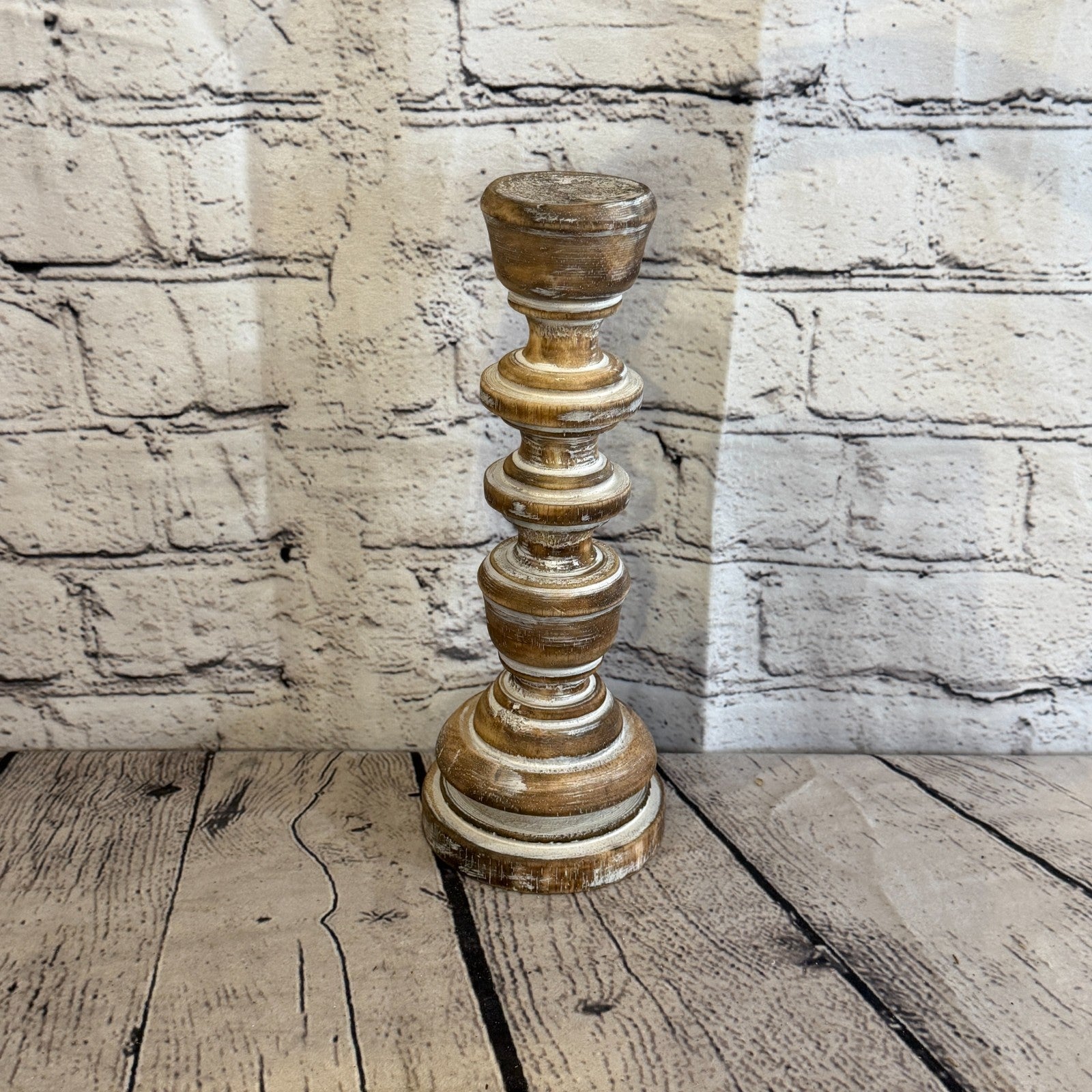 25cm x 10cm Brown Regal Wooden Vintage Style Candle Stand Shabby Pillar Holders2