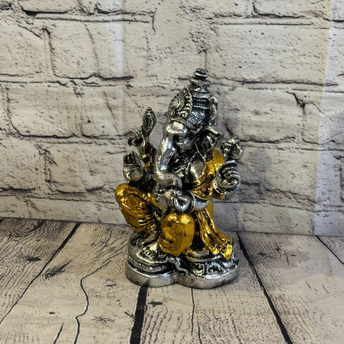 Gold & Silver 18cm Large Ganesh Ganesa Sitting On Lotus Statue Resin Hindu1
