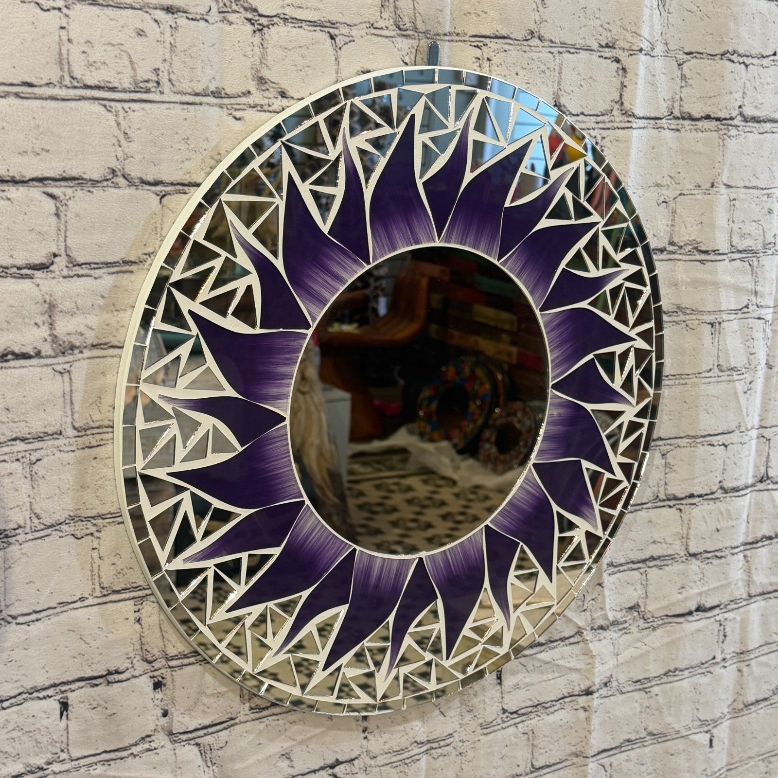 Purple Sun Flame Mosaic Tile Wall Mirror 50cm x 50cm 20 Inches Handmade0