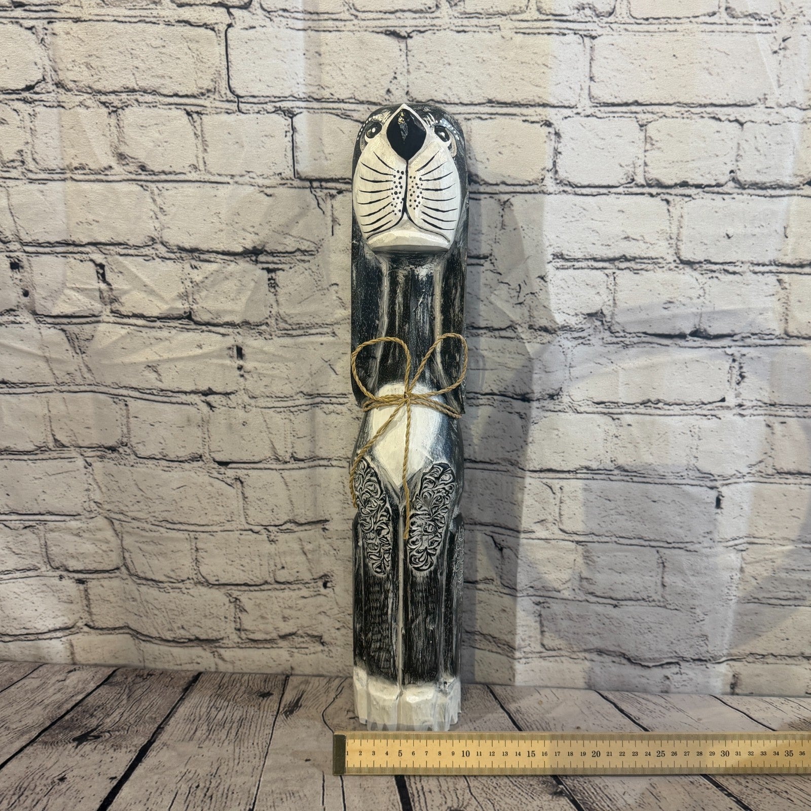50cm Grey Wooden Shabby Dog Statue Ornament Fair Trade Handcarved6