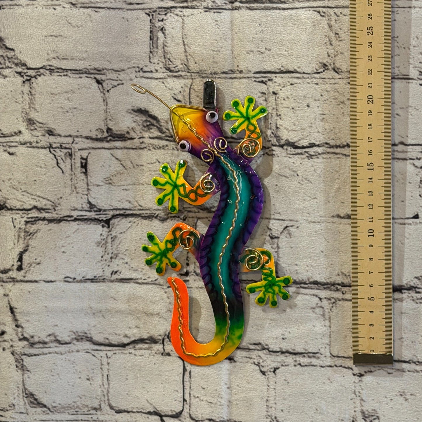 20cm x 10cm Green Gecko Lizard Metal Tin Wall Hanging Ornament Painted Statue4