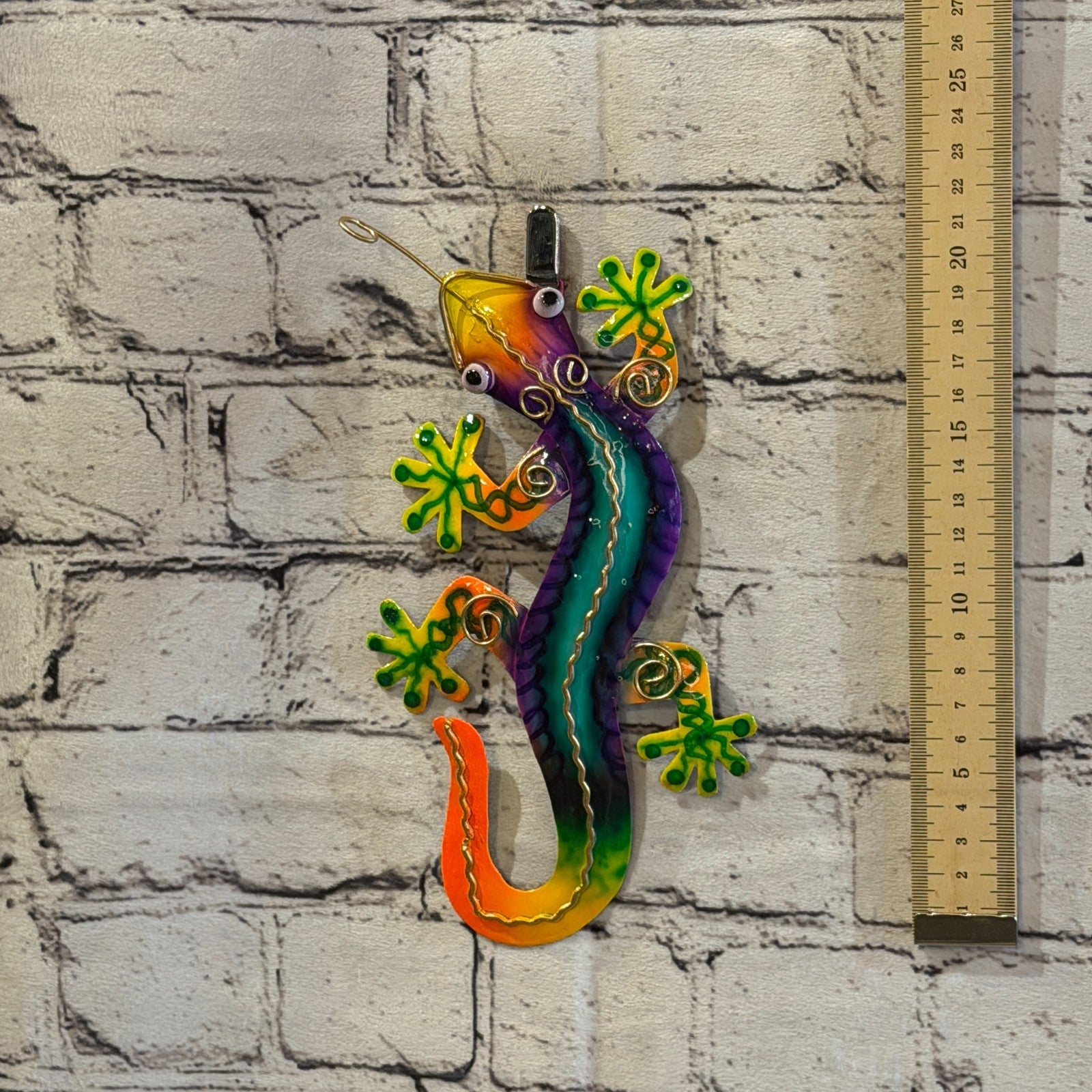 20cm x 10cm Green Gecko Lizard Metal Tin Wall Hanging Ornament Painted Statue4