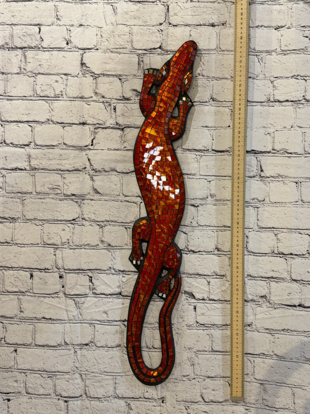 80cm Gecko Orange Mosaic Wall Hanging Wooden Ornaments Wood Carving4