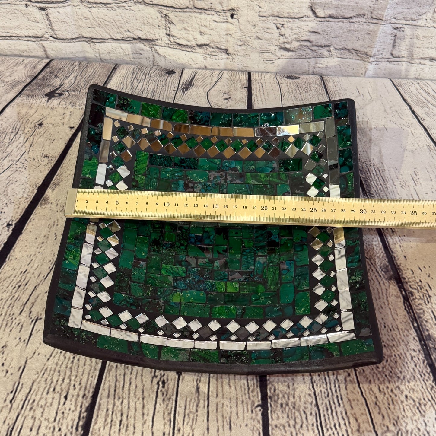30cm Green Square Mirror Mosaic Handmade Ceramic Glass Tile Bowl Fruit1