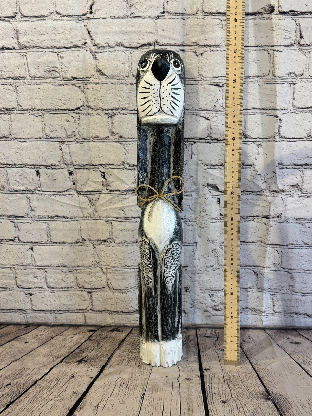 60cm Grey Wooden Shabby Dog Statue Ornament Fair Trade Handcarved5