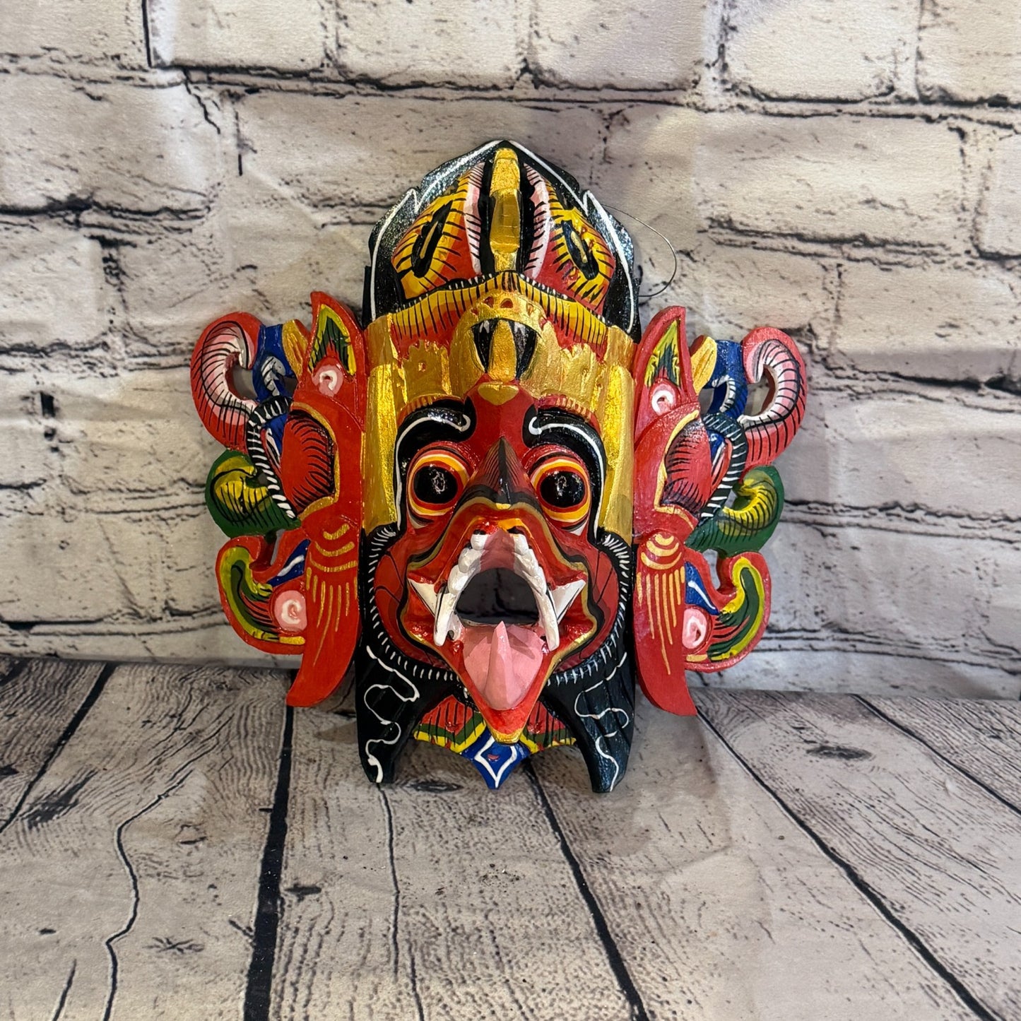 25cm Garuda Crown Red Demon Dragon Hindu Deity Wooden Hand Carved Mask Painted2