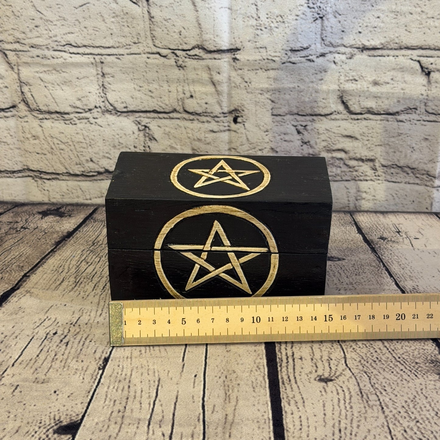 15cm x 10cm x 8cm Wood Gothic Pentagram Skull Coffin Jewellery Trinket Box6