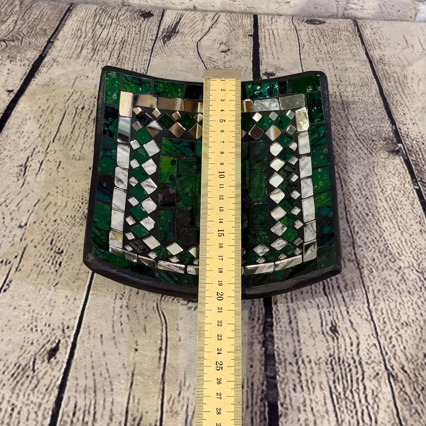 20cm Green Square Mirror Mosaic Handmade Ceramic Glass Tile Bowl Fruit2