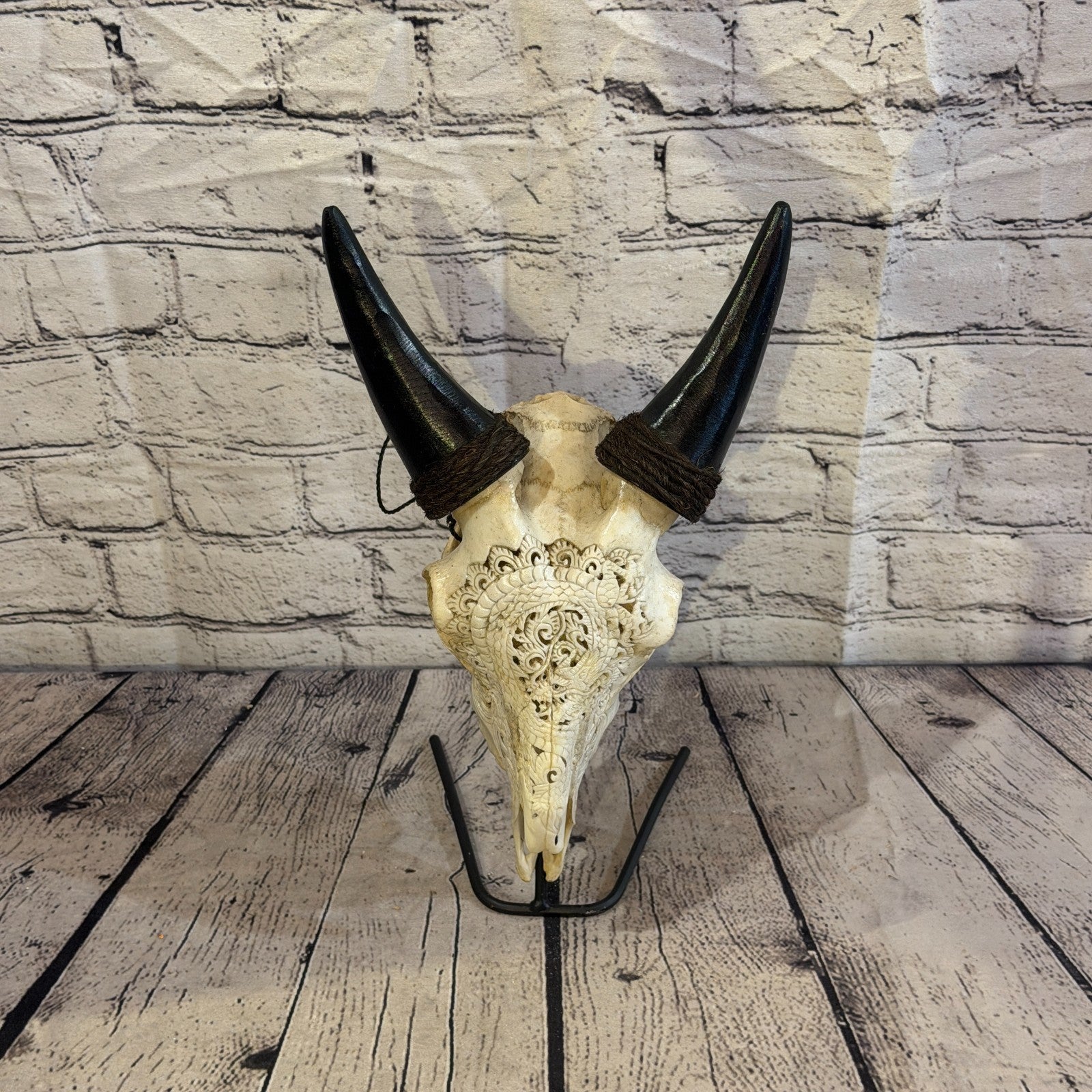 30cm Carved Buffalo Ram Wild Replica Skulls Wall Hanging Carved Stand Design 47