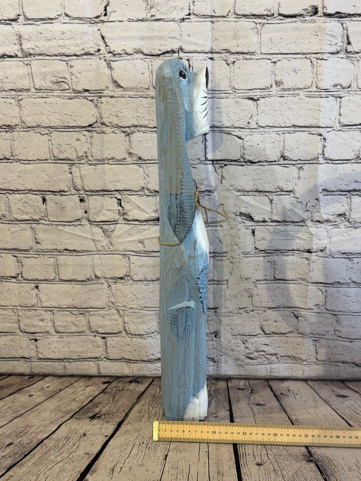60cm Light Blue Wooden Shabby Dog Statue Ornament Fair Trade Handcarved7